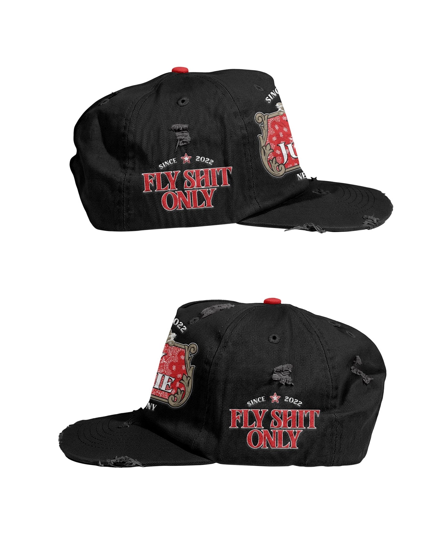 Distressed Red & Black Fitted Cap