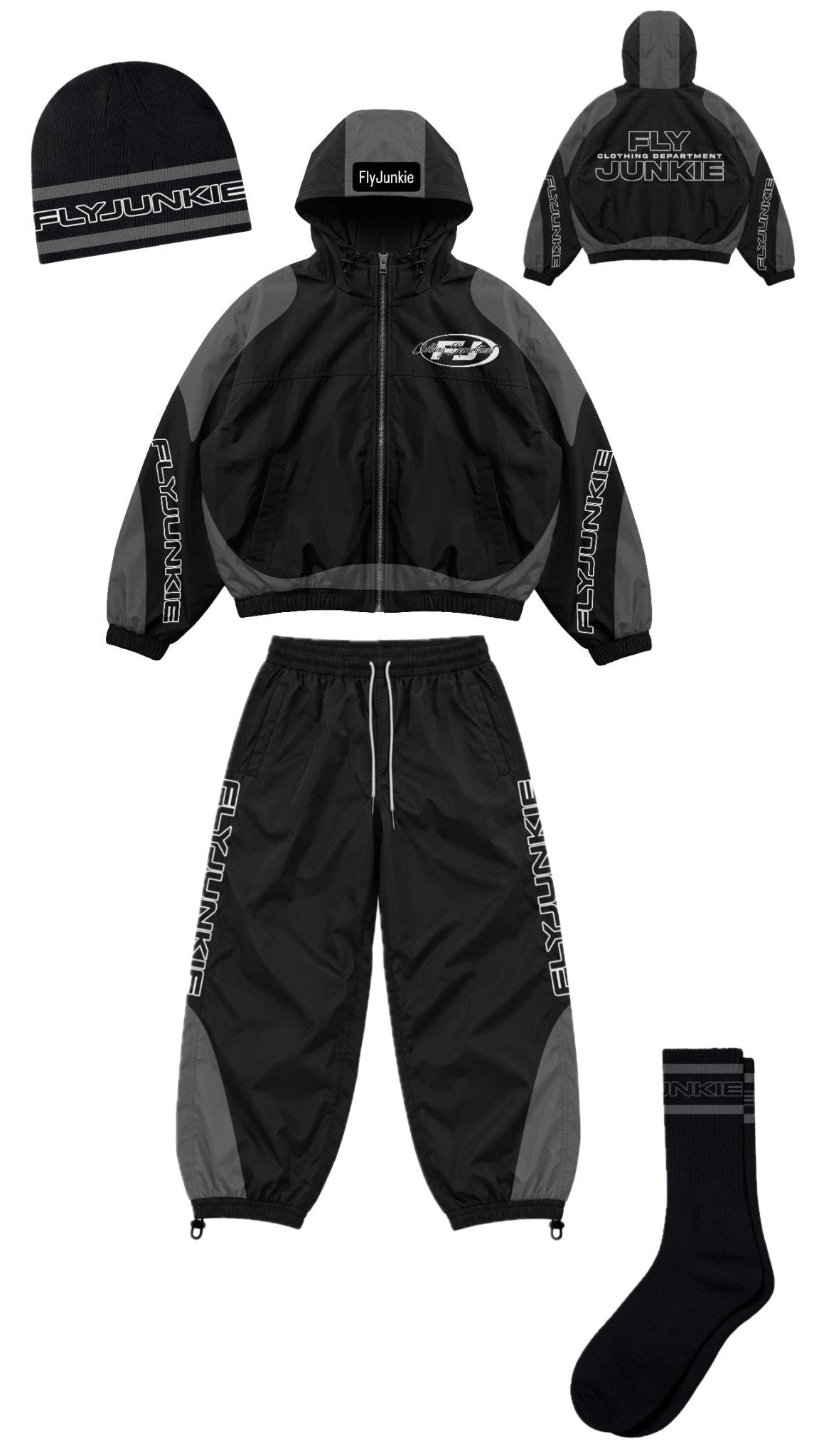 Black & Grey Windbreaker Set