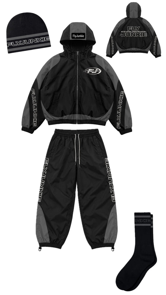 Black & Grey Windbreaker Set