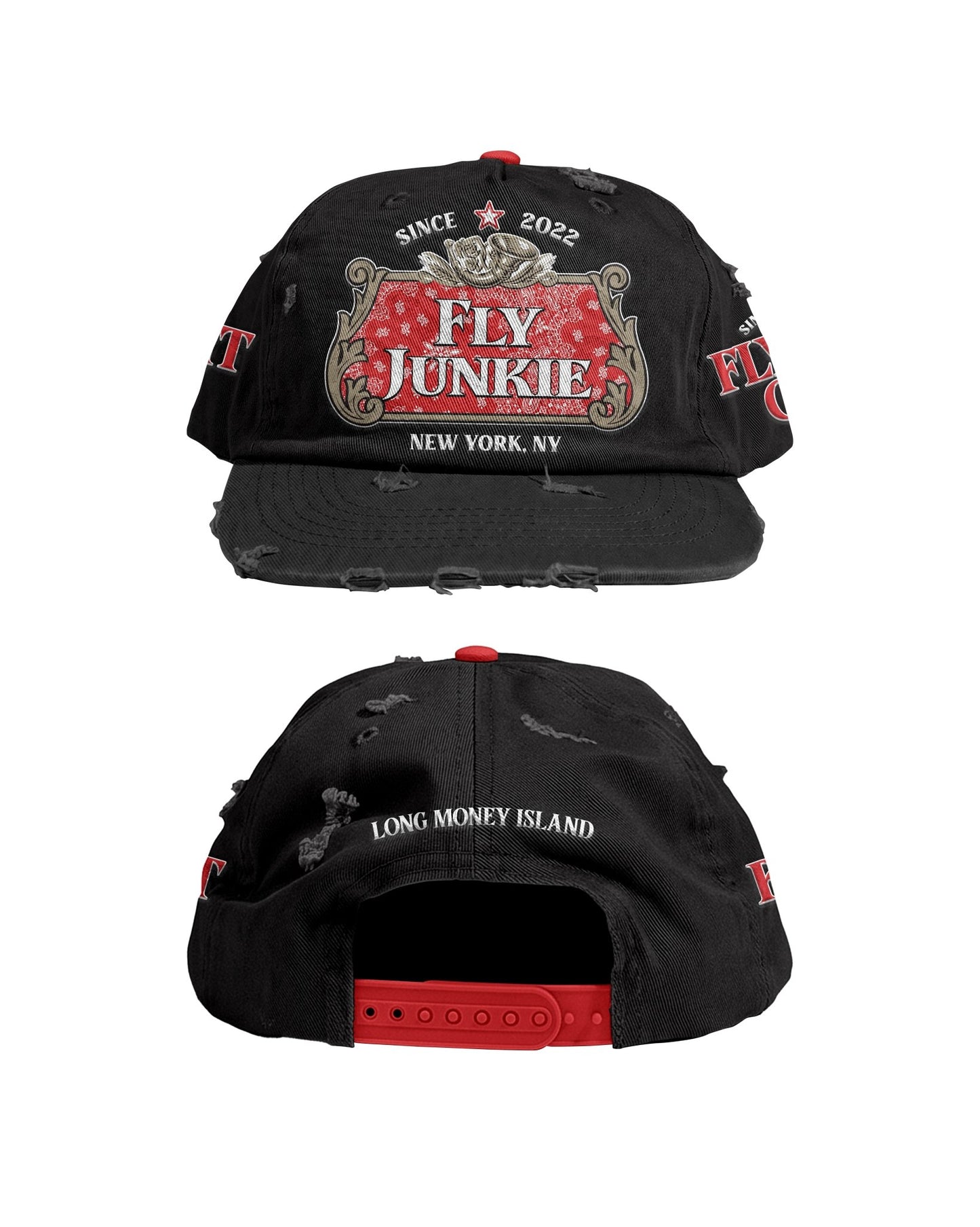 Distressed Red & Black Fitted Cap