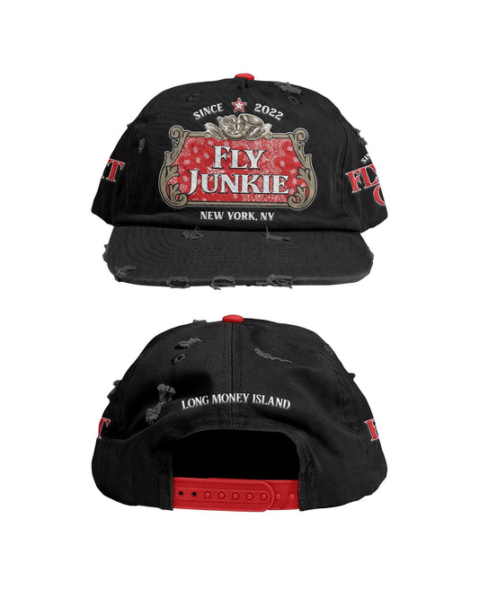 Distressed Red & Black Fitted Cap